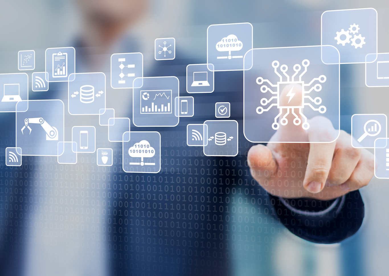 Image montrant une personne appuyer sur un menu d'image technologique pour montrer qu'Arium consulting sont des experts en informatique de gestion et en externalisation de la paie
